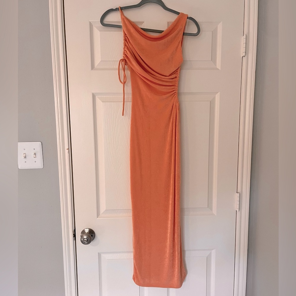 Slinky orange tie dress